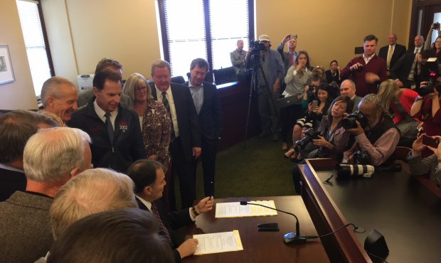 Governor Gary Herbert signs resolution declaring Utah ready for a second Olympic Winter Games...