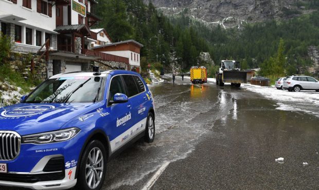 Team Deceuninck - Quick-Step Car / Stage neutralized - canceled due to snow and hail in the final 2...