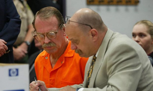 Ron Lafferty, left, and defense attorney Ron Yengich review legal documents in 4th District Court i...