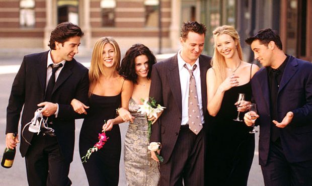 Cast members of NBC's comedy series "Friends." Pictured: David Schwimmer as Ross Geller, Jennifer A...