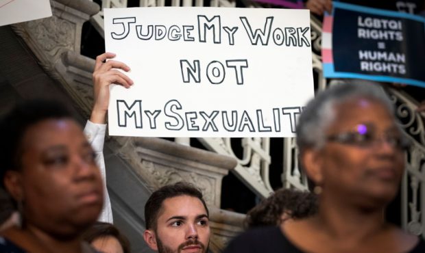 Activists rally in support of LGBTQ rights at New York City Hall on October 8, 2019 in New York Cit...