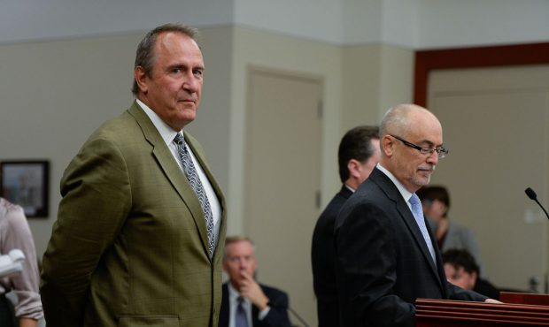 FILE - Former Utah Attorney General Mark Shurtleff, left, facing public corruption charges, appears...