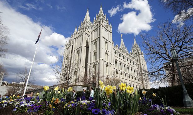 Flowers bloom near the Salt Lake Temple of The Church of Jesus Christ of Latter-day Saints in Salt ...