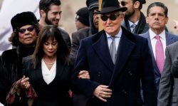 Roger Stone, former adviser to U.S. President Donald Trump, with his wife Nydia arrives at E. Barrett Prettyman United States Courthouse on February 20, 2020 in Washington, DC. Stone is due to be sentenced today after he was found guilty on seven felony counts of obstructing a congressional investigation into Russia’s interference in the 2016 election. (Photo by Drew Angerer/Getty Images)