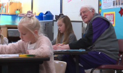 Nate Currier, 90, has spent the last decade volunteering his time at Mountain View Elementary School in Latyon.