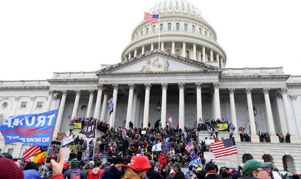 Protesters gather on the U.S. Capitol Building on Jan. 6, 2021, in Washington, DC. Pro-Trump protes...