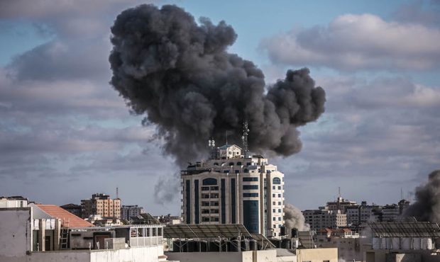 Smoke rises following an Israeli air strike on a building on May 17, 2021 in Gaza City, Gaza. More ...