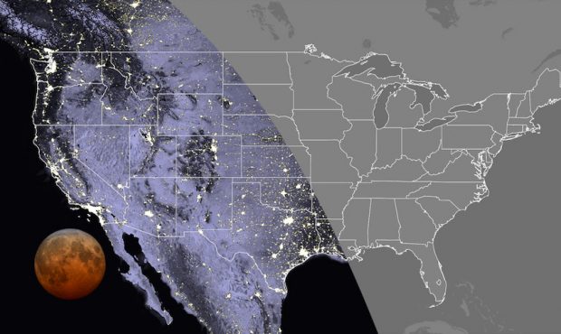 (Visibility of the total phase in the contiguous U.S., at 11:11 UTC. Totality can be seen everywher...
