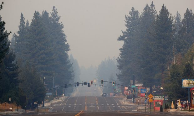 FILE: Highway 50 is deserted as South Lake Tahoe is under mandatory evacuation due to the Caldor Fi...