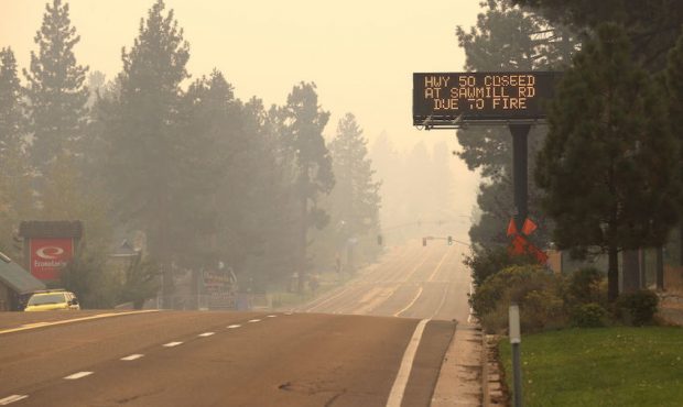 Highway 50 is deserted as South Lake Tahoe is under mandatory evacuation due to the Caldor Fire on ...