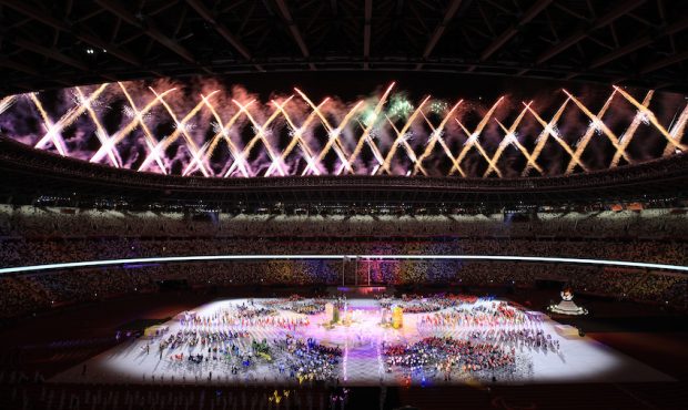 A general view of a fireworks display during the Closing Ceremony  on day 12 of the Tokyo 2020 Para...