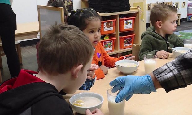 Children at the Creative Learning Academy of Utah gather for mealtime. (KSL TV)...