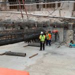 During the jack and bore seismic strengthening process, pipes are reinforced with steel and filled with structural concrete to act as supporting beams beneath the existing temple foundation, Salt Lake City, December 2021. (The Church of Jesus Christ of Latter-day Saints)