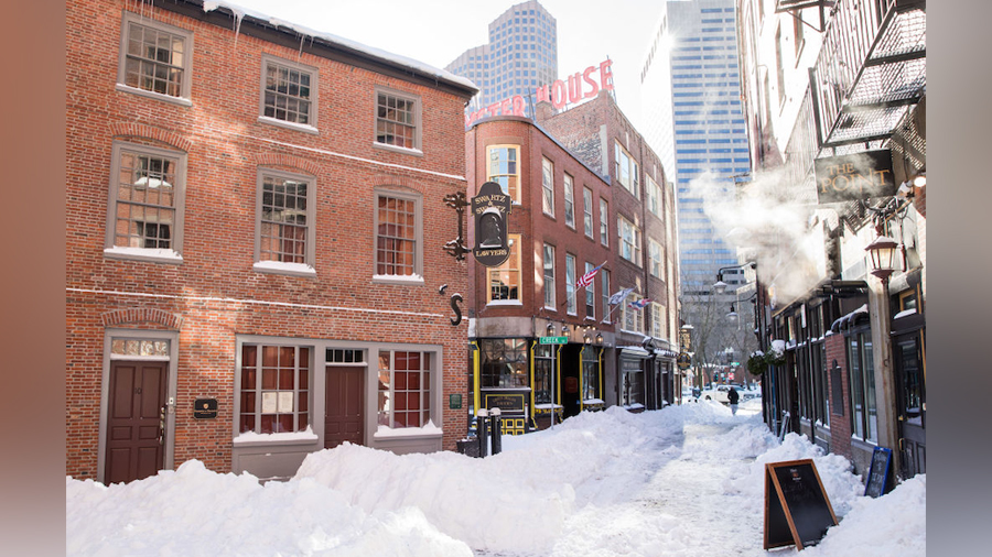 An alleyway after Winter Storm Kenan on January 30, 2022 in Boston, Massachusetts. A powerful norea...
