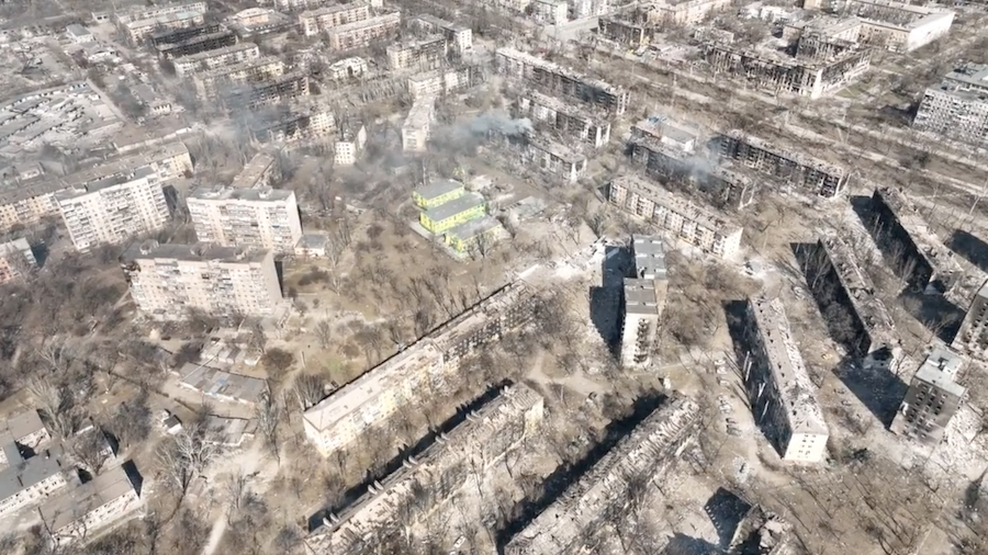 A view of the city of Mariupol, which has sustained immense damage under constant shelling and atta...