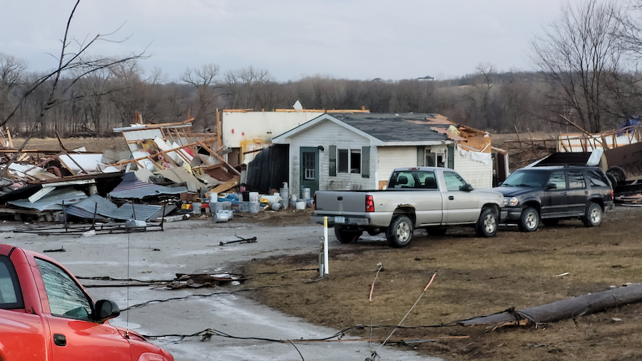 Tornado damage southwest of Winterset. The National Weather Service Des Moines reported a tornado t...