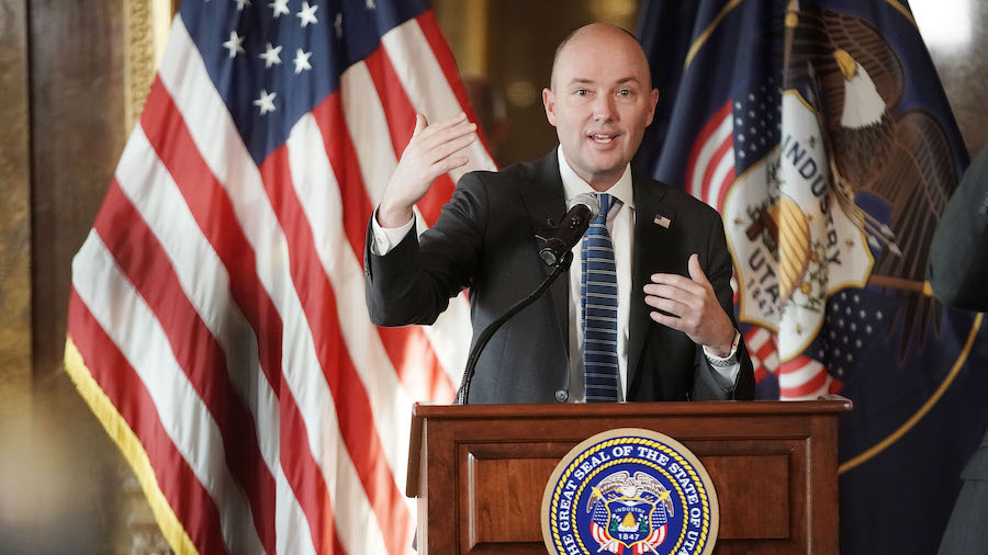 Gov. Spencer Cox speaks during a press conference about COVID-19 and the omicron variant at the Cap...