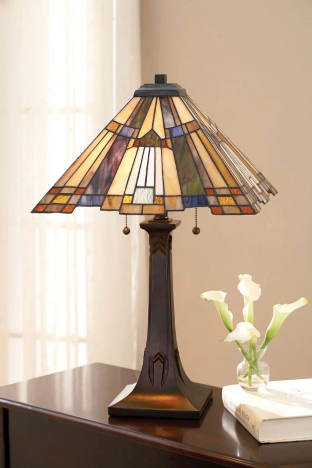lamps with stained glass shade features art deco design