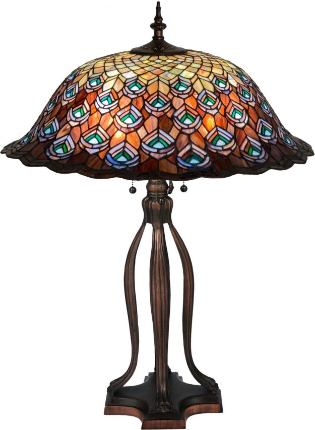 lamps with stained glass shade of a peacock feather design
