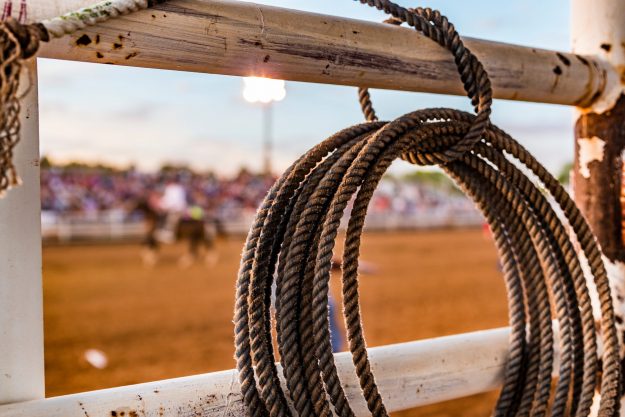 Rope tied to a fence at days of 47 rodeo