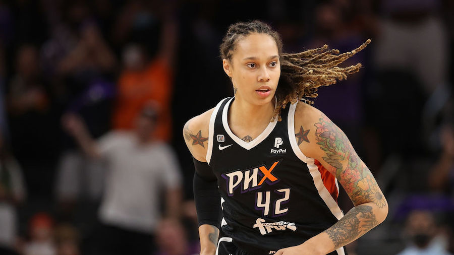 Brittney Griner #42 of the Phoenix Mercury during the first half in Game Four of the 2021 WNBA semi...