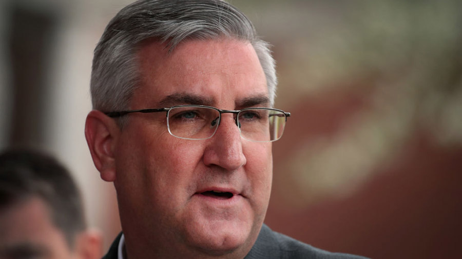 EAST CHICAGO, IN - APRIL 19:  Indiana Gov. Eric Holcomb addresses the media after meeting with form...