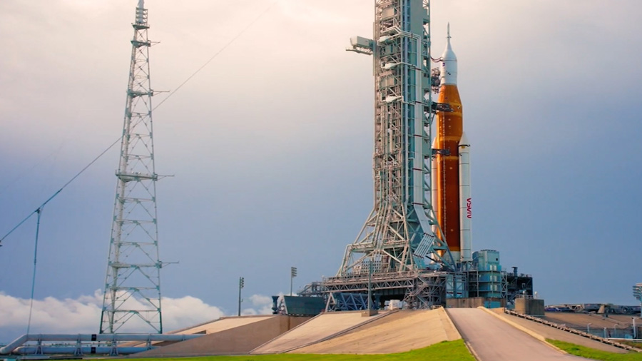 NASA's Artemis rocket sits on a launchpad at the Kennedy Space Center this week. (NASA)...