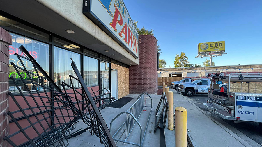 The torn security gate of the burglarized store (Courtesy: 1st Cash Pawn / 1st Cash Sales & Loan)...