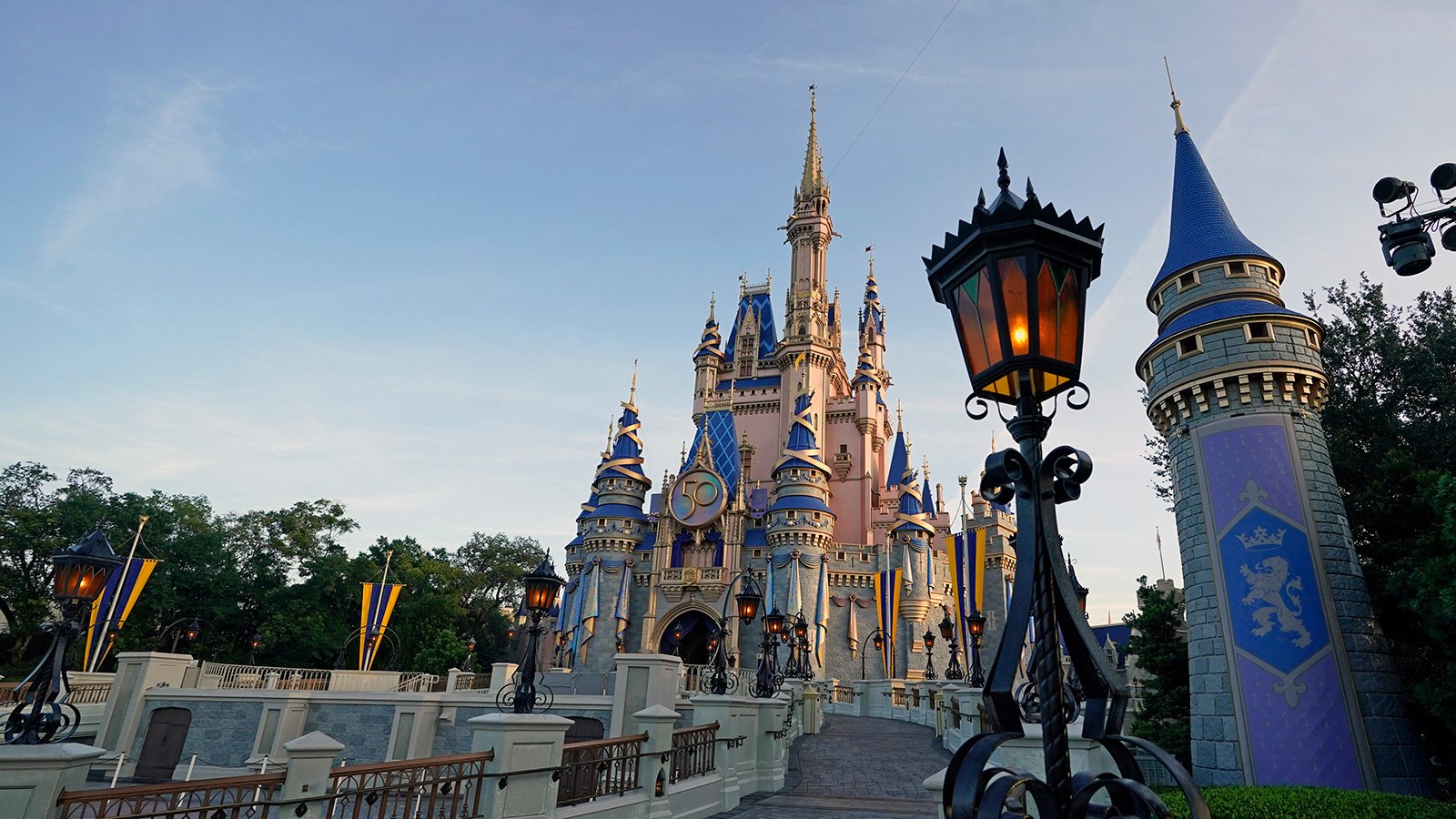 FILE - The newly painted Cinderella Castle at the Magic Kingdom at Walt Disney World is seen with t...