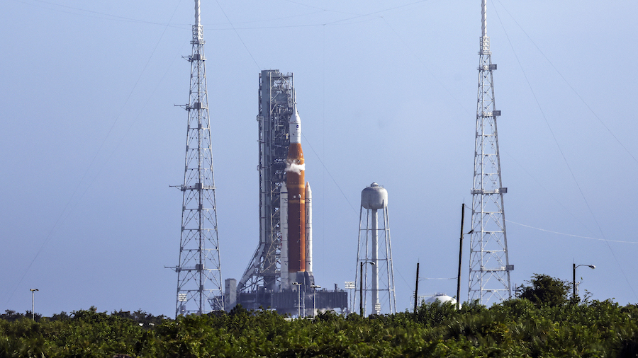 NASA's Artemis I rocket sits on the launchpad at Kennedy Space Center on September 3 in Cape Canave...