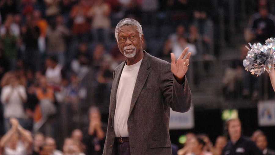NBA great Bill Russell gets introduced to the crowd during the NBA Europe Live Tour presented by EA...
