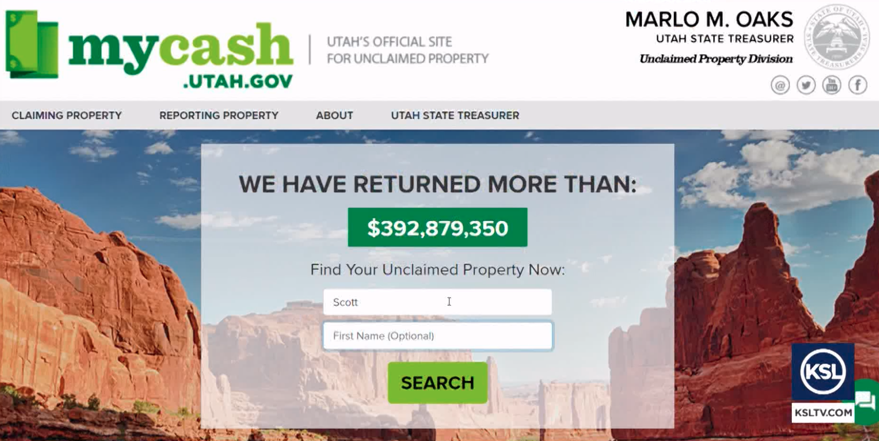 A screenshot of the webpage that hopes to return money to Utahns. The state has millions to return ...