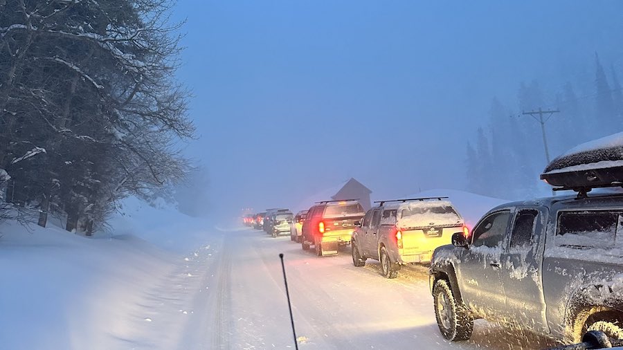 FILE: Cars wait along state Route 190 in Big Cottonwood Canyon as crews clear a natural avalanche f...
