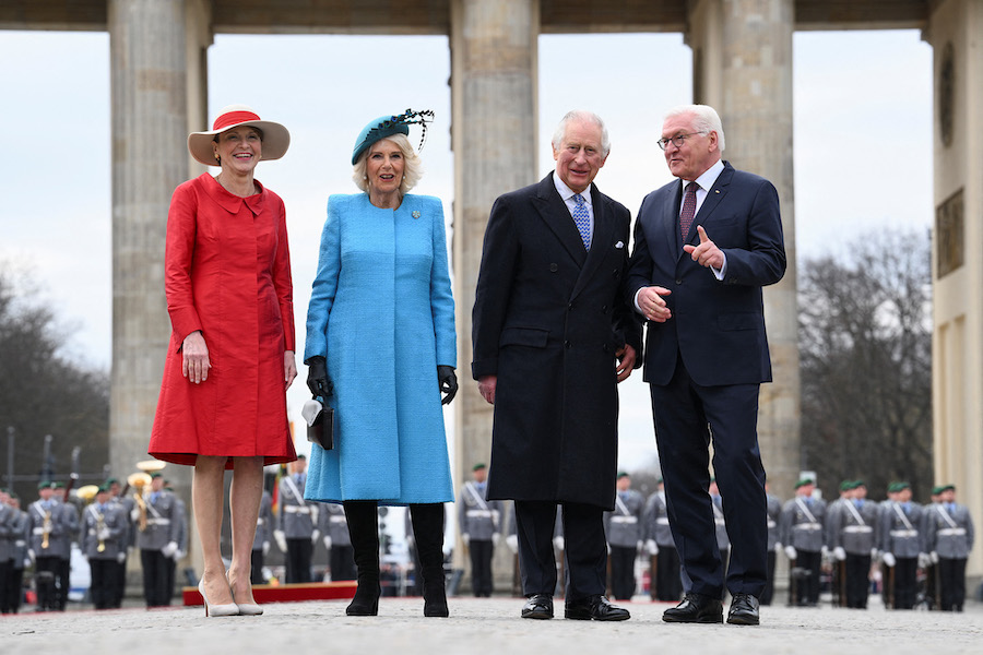 German President Frank-Walter Steinmeier, his wife Elke Budenbender, and Britain's King Charles III...