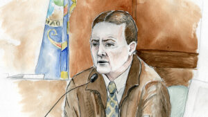 sketch of man on witness stand
