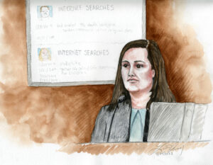 Drawing: woman testifies in court