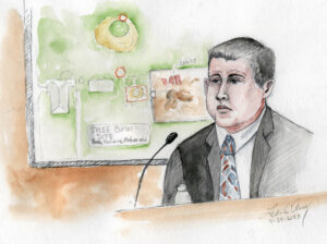 sketch of FBI agent in courtroom