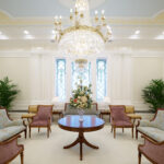 The celestial room of the Columbus Ohio Temple is designed to be a tranquil respite that represents the progression toward Heavenly Father's presence. (Intellectual Reserve, Inc.)