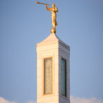 The spire of the Columbus Ohio Temple, adorned with a statue of the Book of Mormon prophet Moroni. (Intellectual Reserve, Inc.)