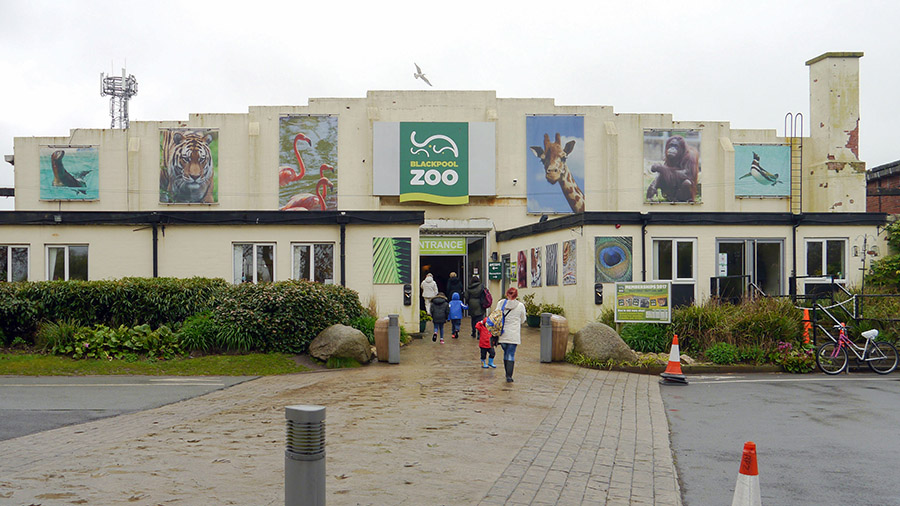 The main entrance to Blackpool Zoo, Lancashire, England. (Simon Evans/Alamy Stock Photo)...