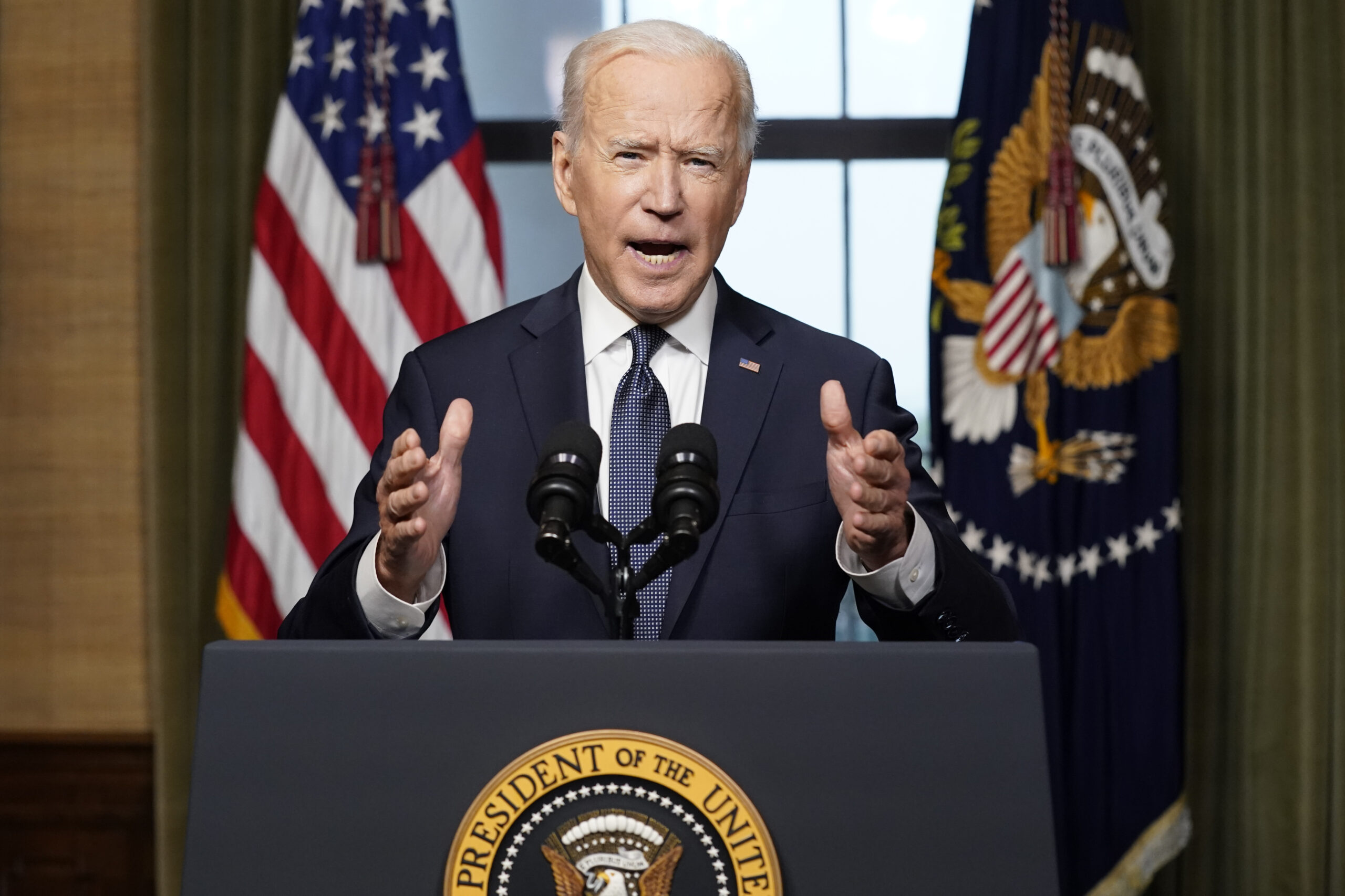 FILE - President Joe Biden speaks from the Treaty Room in the White House on April 14, 2021, about ...