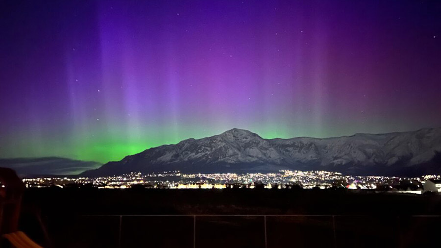 The northern lights above Ben Lomond in Ogden, Utah....