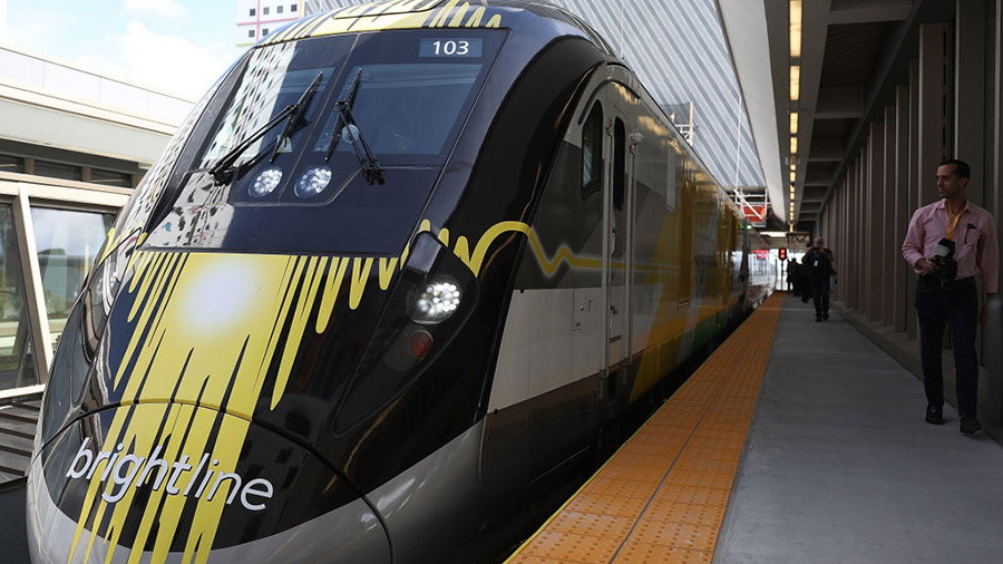 MIAMI, FL - MAY 11:  The Brightline train is seen at the new MiamiCentral terminal during the inaug...