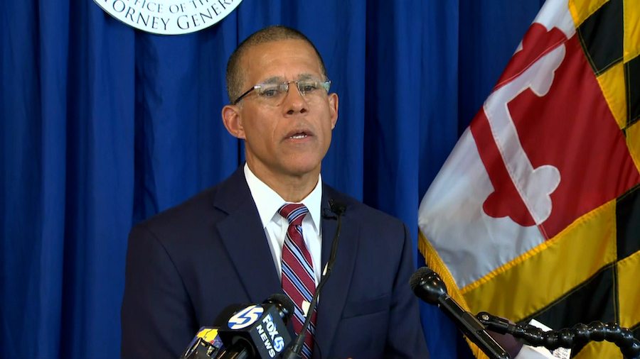 Maryland Attorney General Anthony Brown speaks during a news conference on April 5, 2023. (WBAL via...