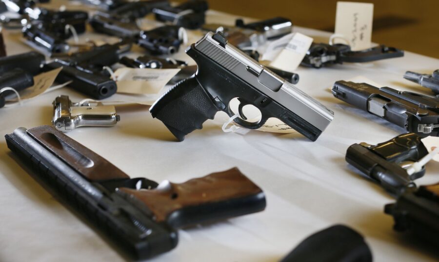 Confiscated guns are stored in the Hennepin County Sheriff’s Office in February 2015, in Minneapo...